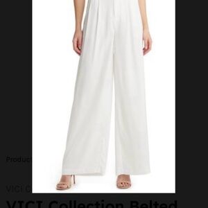 🌟NWT VICI collection belted high waisted wide leg pants/trousers, white, size M